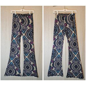 Shosho Bohemian Flare Paisley Leggings Tan Fuschia Teal Navy Blue Women's S / M